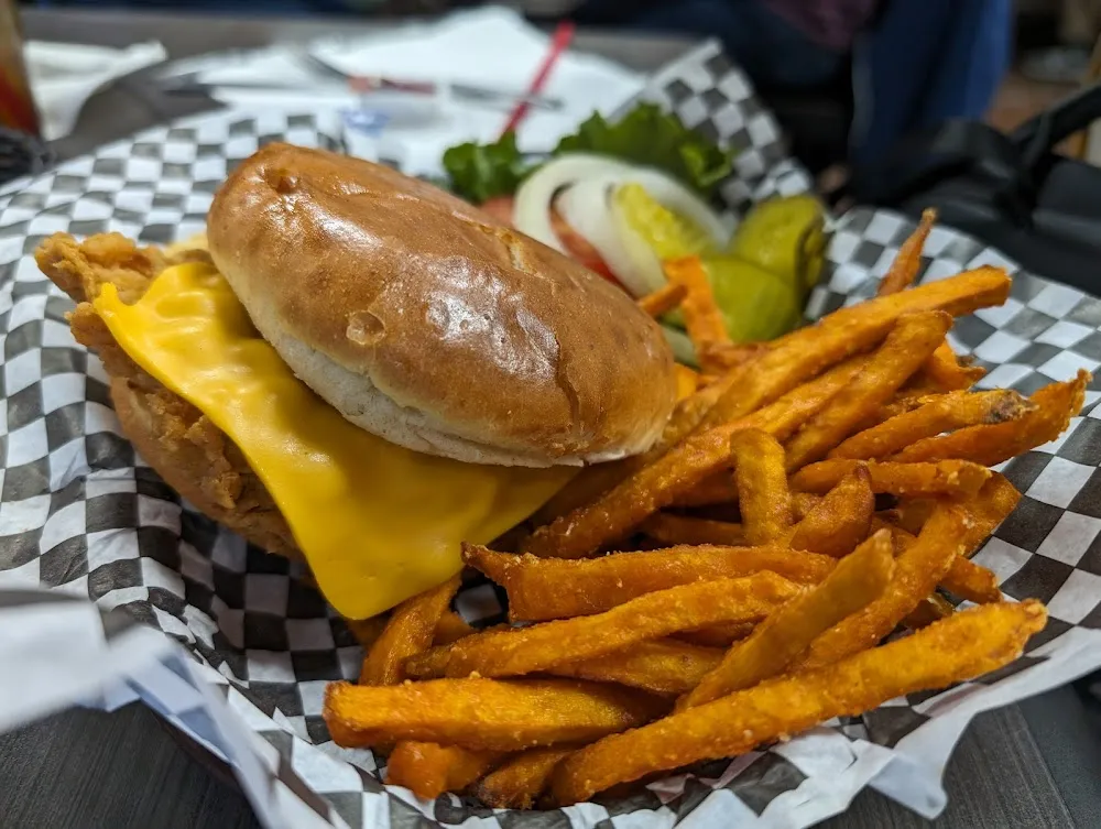 Fried Chicken Sandwich with Sweet Potato Fries